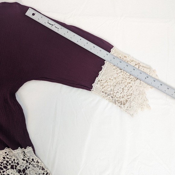 Umgee USA Womens Medium Burgundy Wine Cream Ivory Lace Romantic Boho Tunic Top - Picture 14 of 16